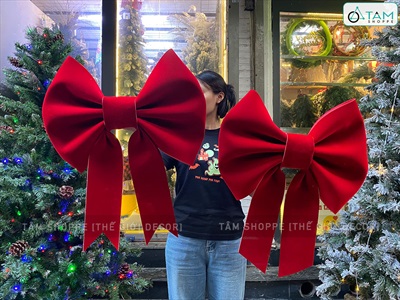 [Order 3 - 4 ngày] Nơ đỏ Bitis phun nhung 2 cánh - 2 lớp [Đứng form - Nhiều cỡ] PK-NO-08